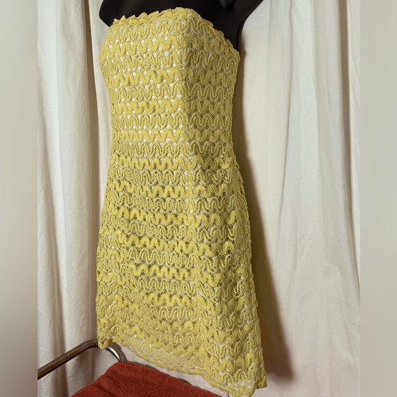 Lilly Pulitzer Wht Tag Lakeland Starfruit Yellow LaceOverlay Strapless Dress Sz6 - Picture 2 of 7